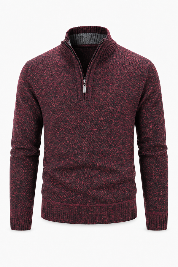 Weinroter Herren-Strukturpullover mit Half-Zip