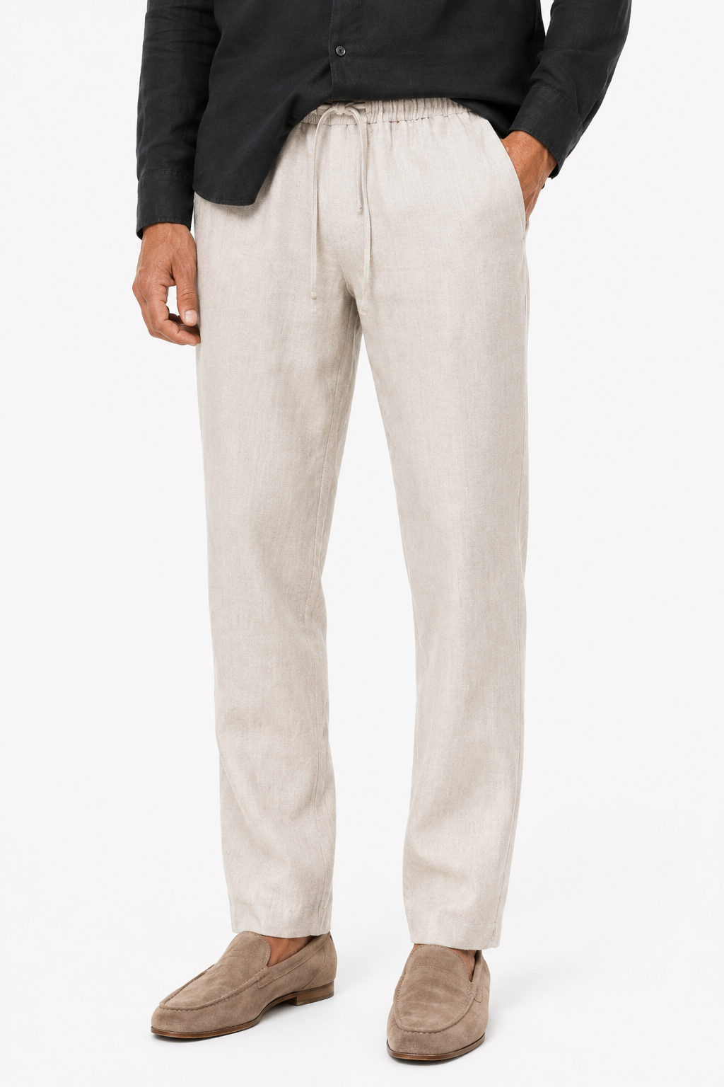 Männer Leinen-Set Langarm - Schwarz-Beige, leicht & atmungsaktiv