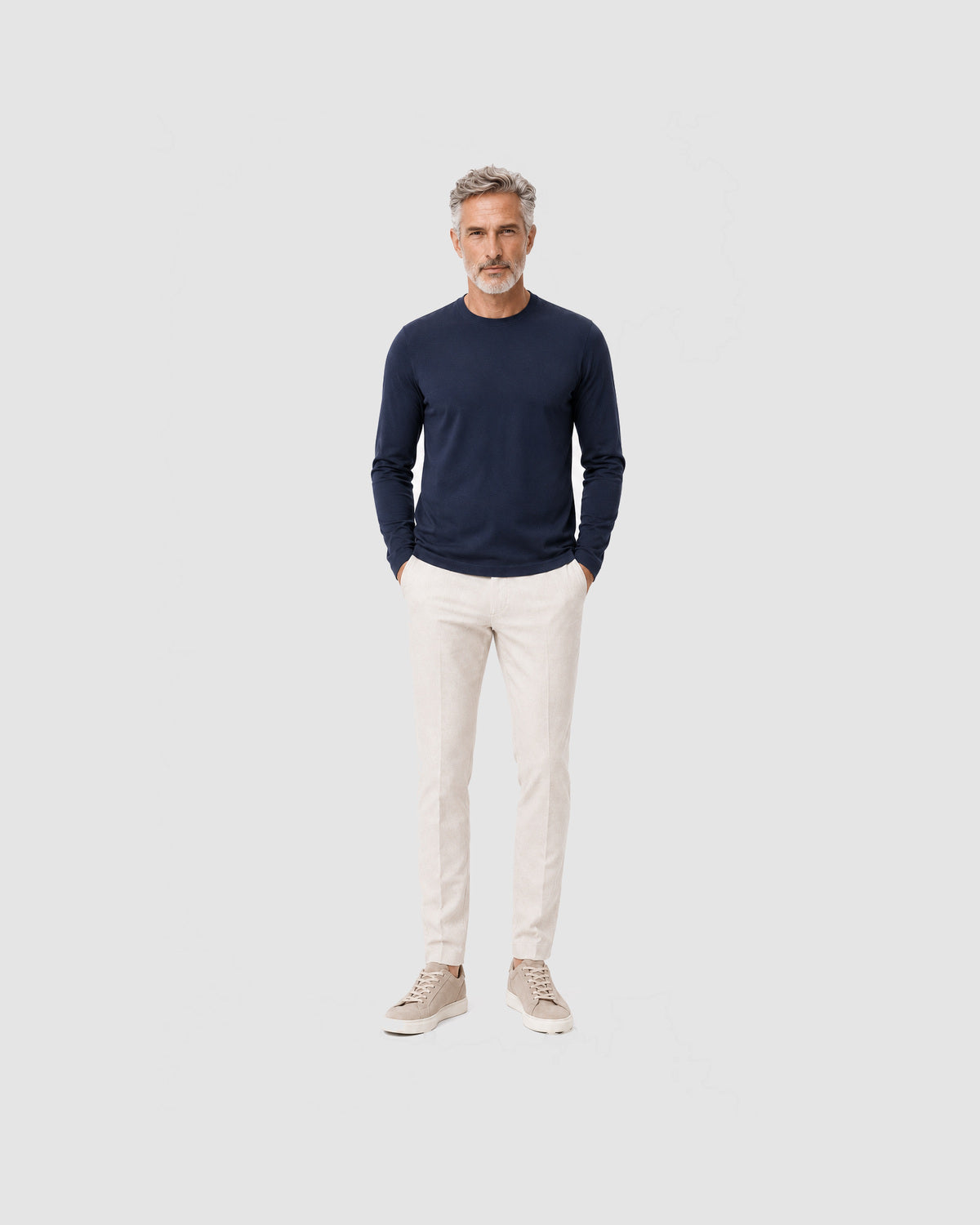 Herren Longsleeve mit Rundhals – Marineblau, Bild 3