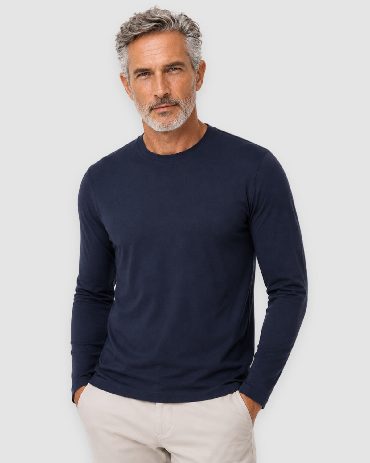 Herren Longsleeve mit Rundhals – Marineblau, Bild 2