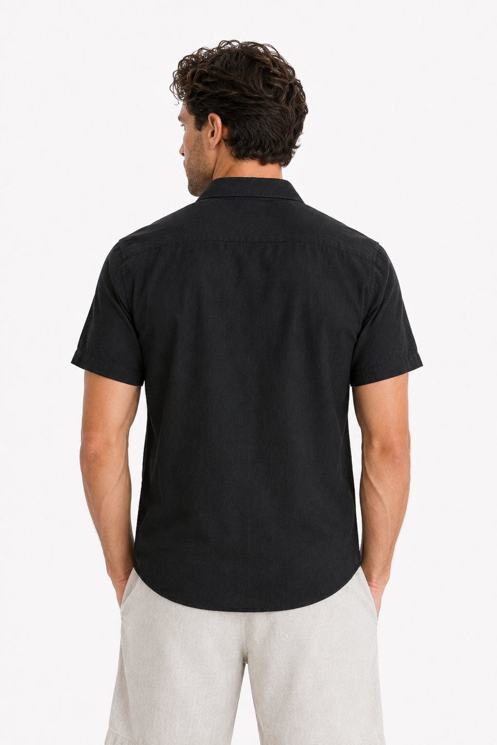 Leinen-Set Männer Kurzarm Schwarz-Beige - Luftig für den Sommer