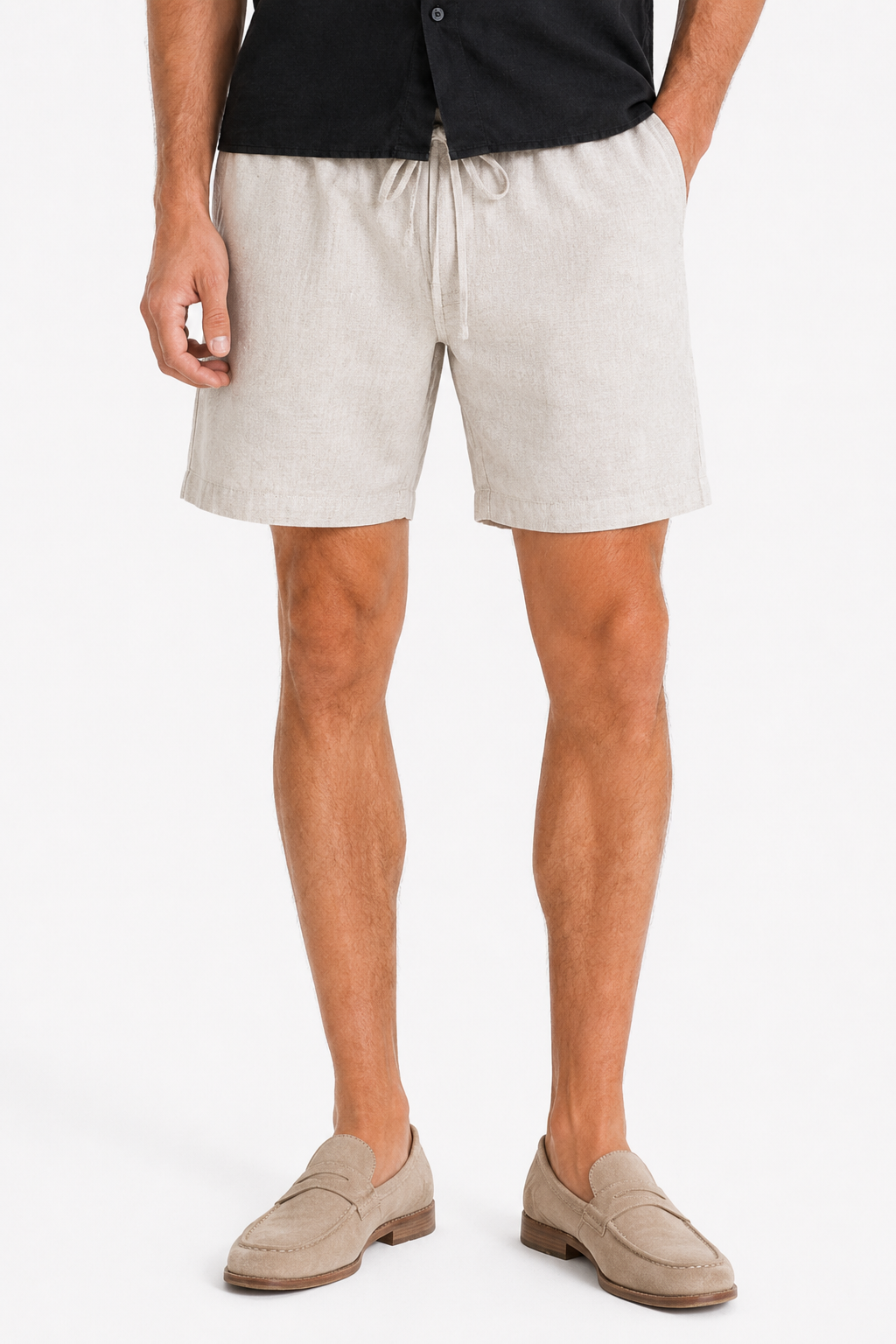 Leinen-Set Männer Kurzarm Schwarz-Beige - Luftig für den Sommer