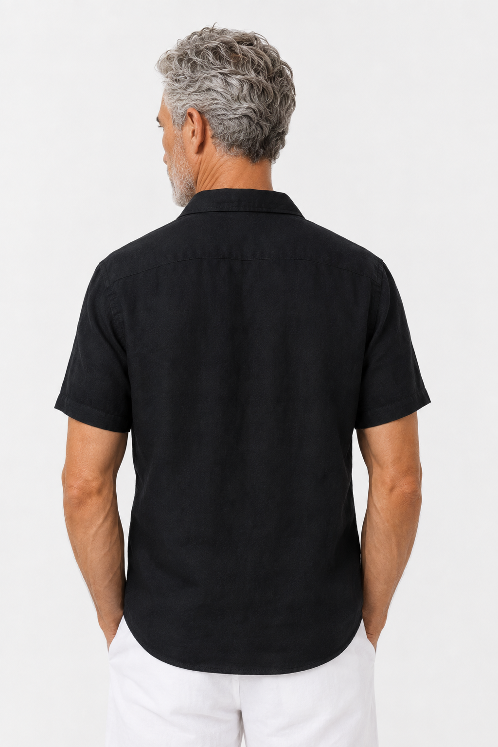 Leinen Sommer Kurzarm Set - Schwarz-Weiß, locker geschnitten