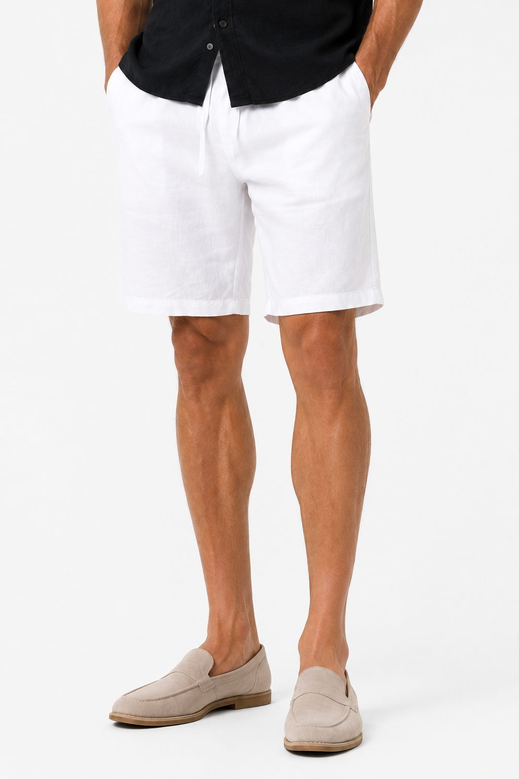 Leinen Sommer Kurzarm Set - Schwarz-Weiß, locker geschnitten