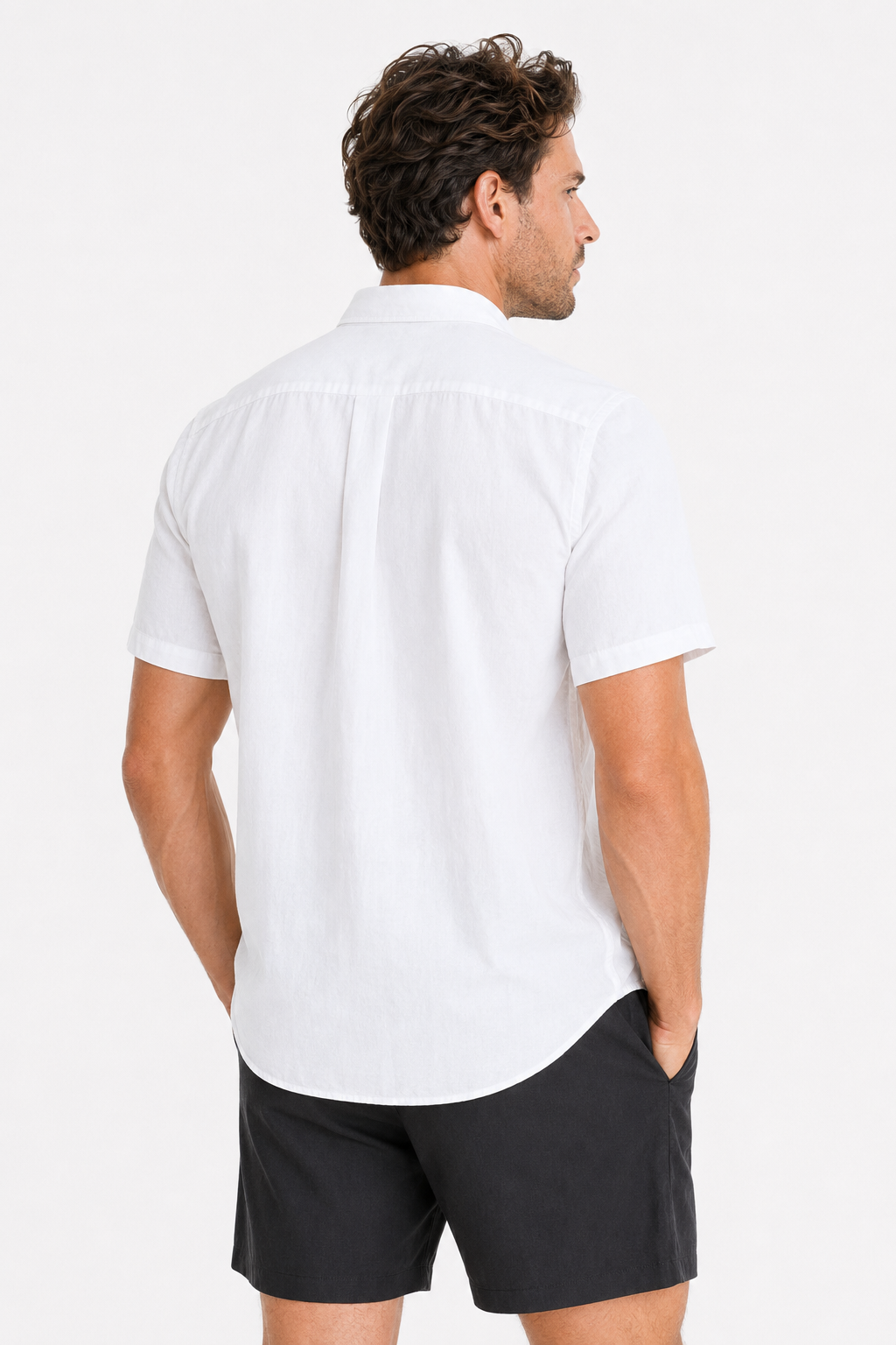 Leinen-Sommer-Set Kurzarm, Weiß-Schwarz, luftig & bequem