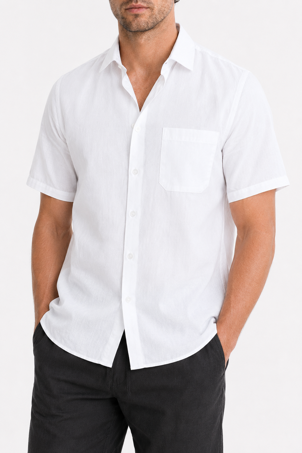 Leinen-Sommer-Set Kurzarm, Weiß-Schwarz, luftig & bequem