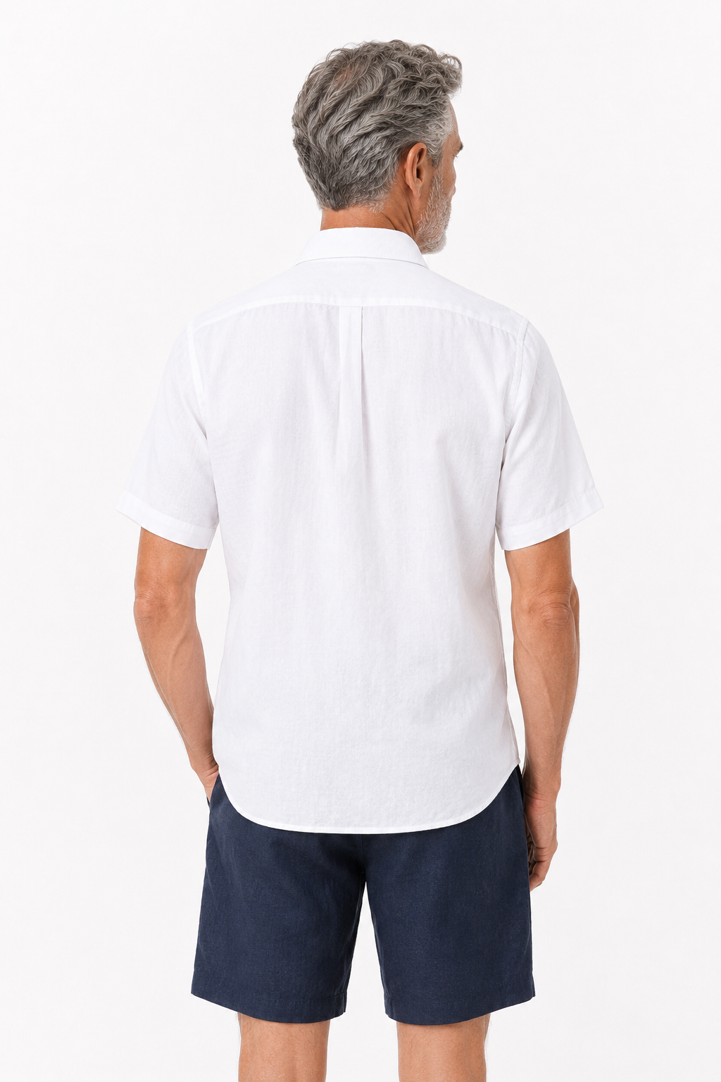 Männer Leinen-Set kurzärmlig - Sommer-Outfit Weiß-Navy
