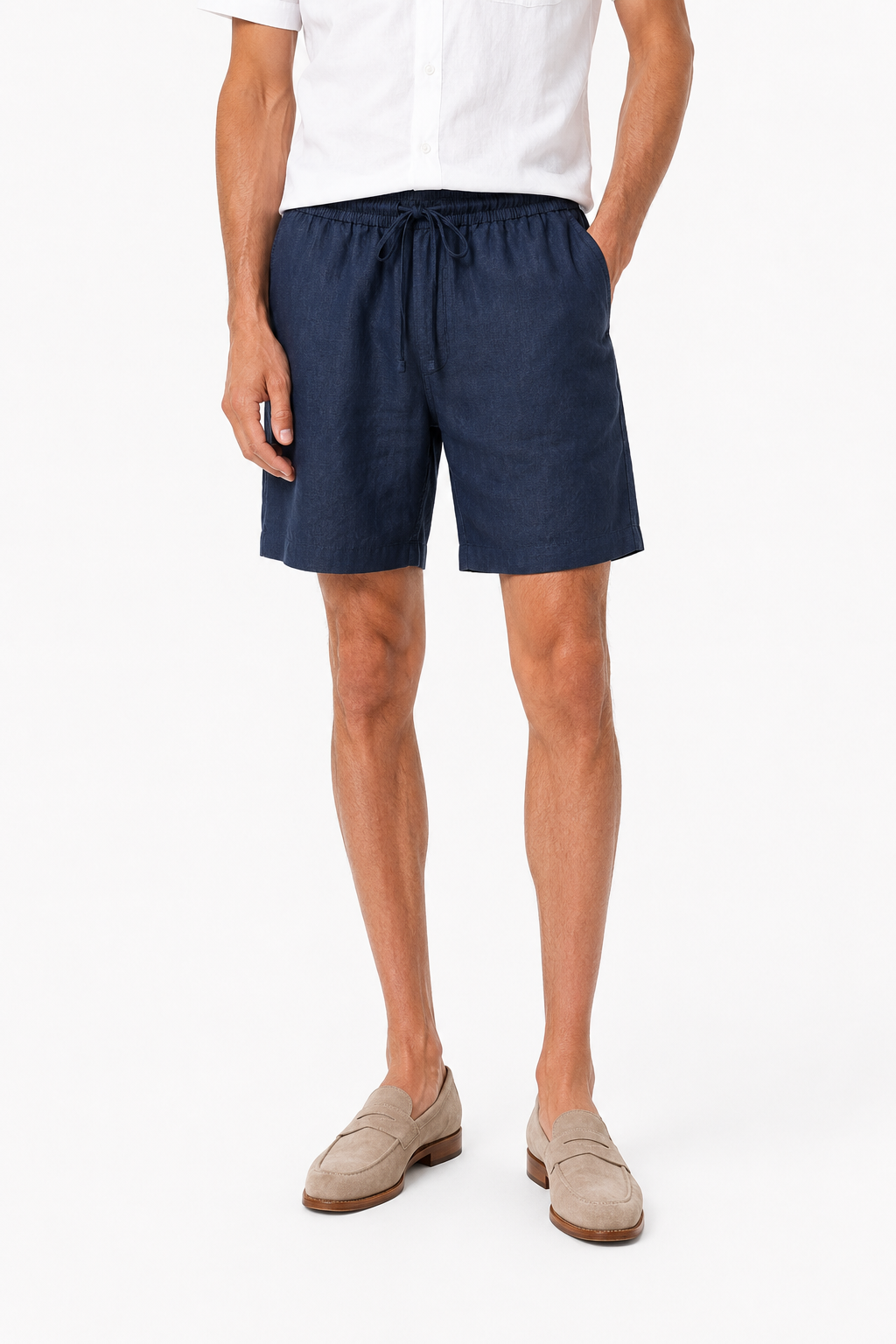 Männer Leinen-Set kurzärmlig - Sommer-Outfit Weiß-Navy