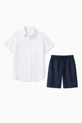 Männer Leinen-Set kurzärmlig - Sommer-Outfit Weiß-Navy