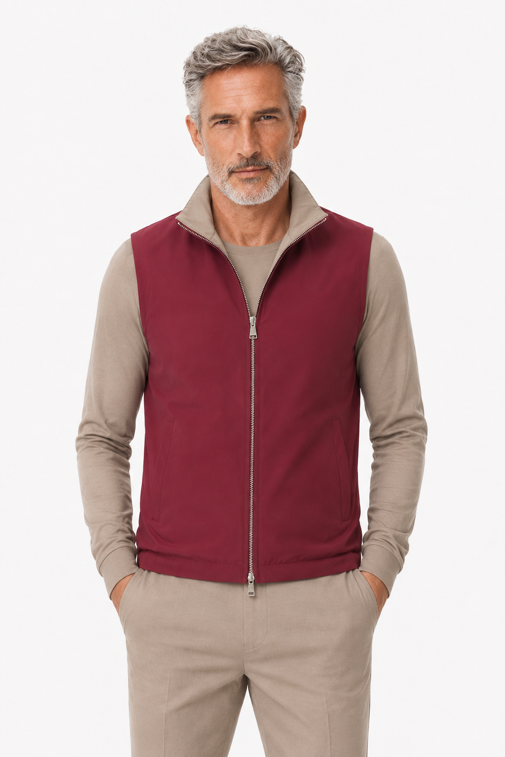Wendbare Steppweste Herren - Kirschrot & Taupe