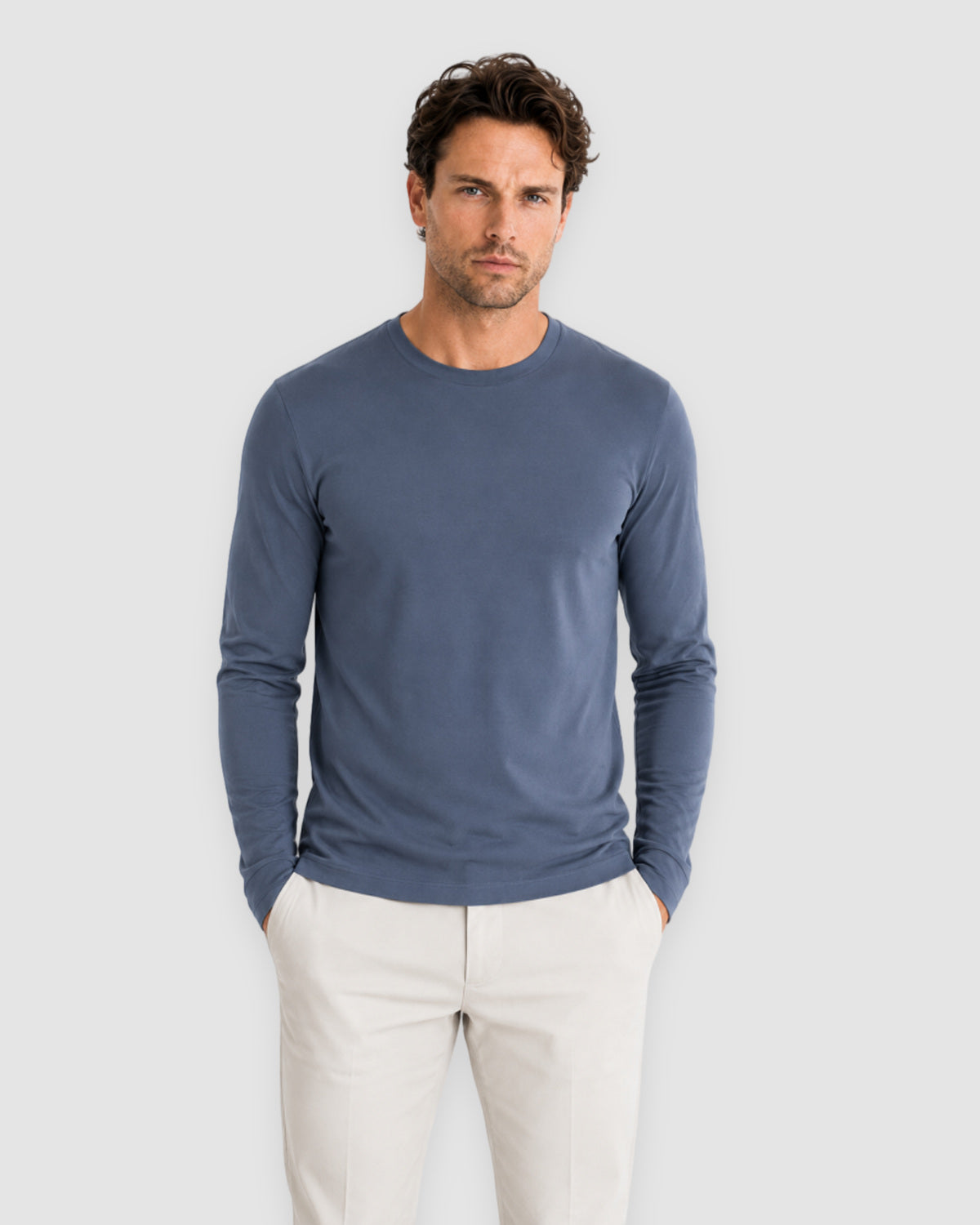 Herren Longsleeve mit Rundhals – Stahlblau, Bild 2