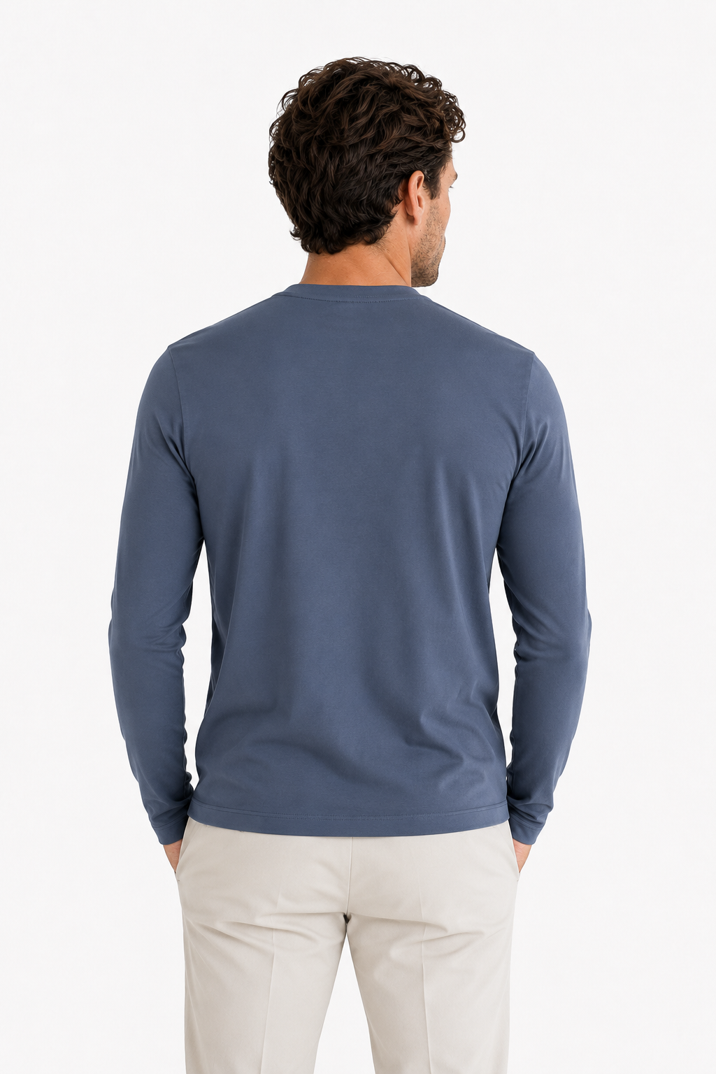 Longsleeve Herren Baumwolle Rundhals Steel Blue