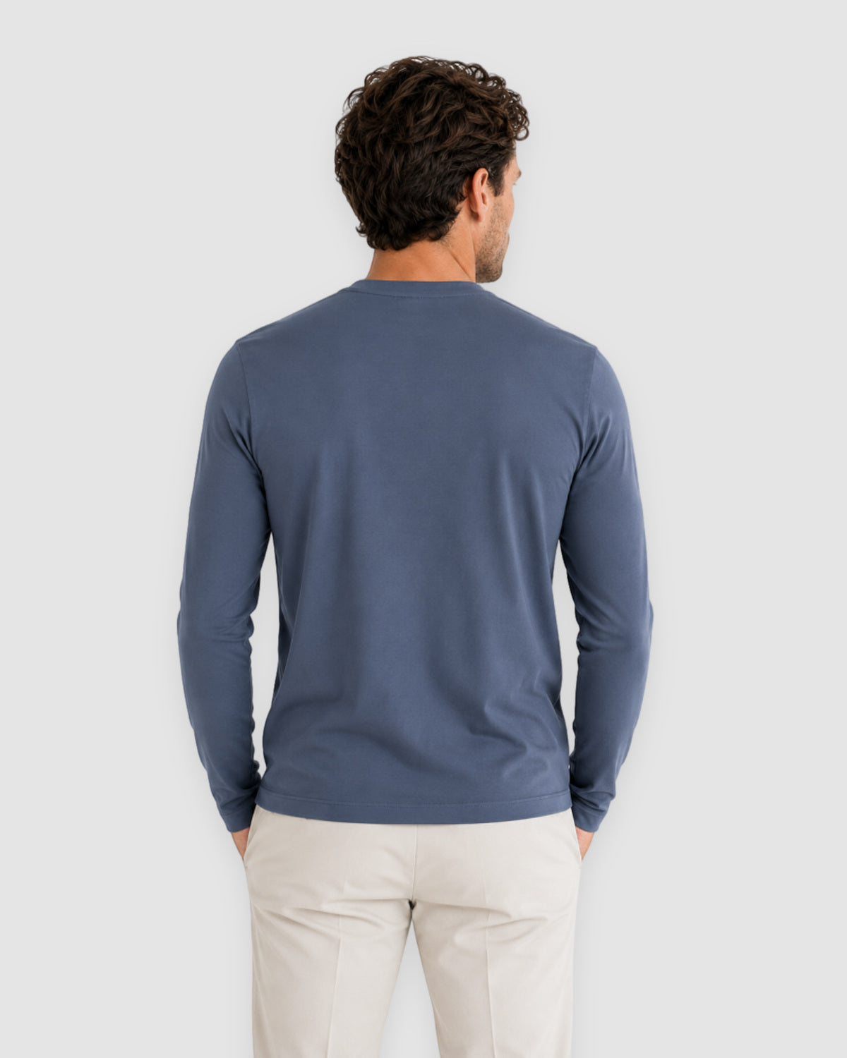 Herren Longsleeve mit Rundhals – Stahlblau, Bild 4