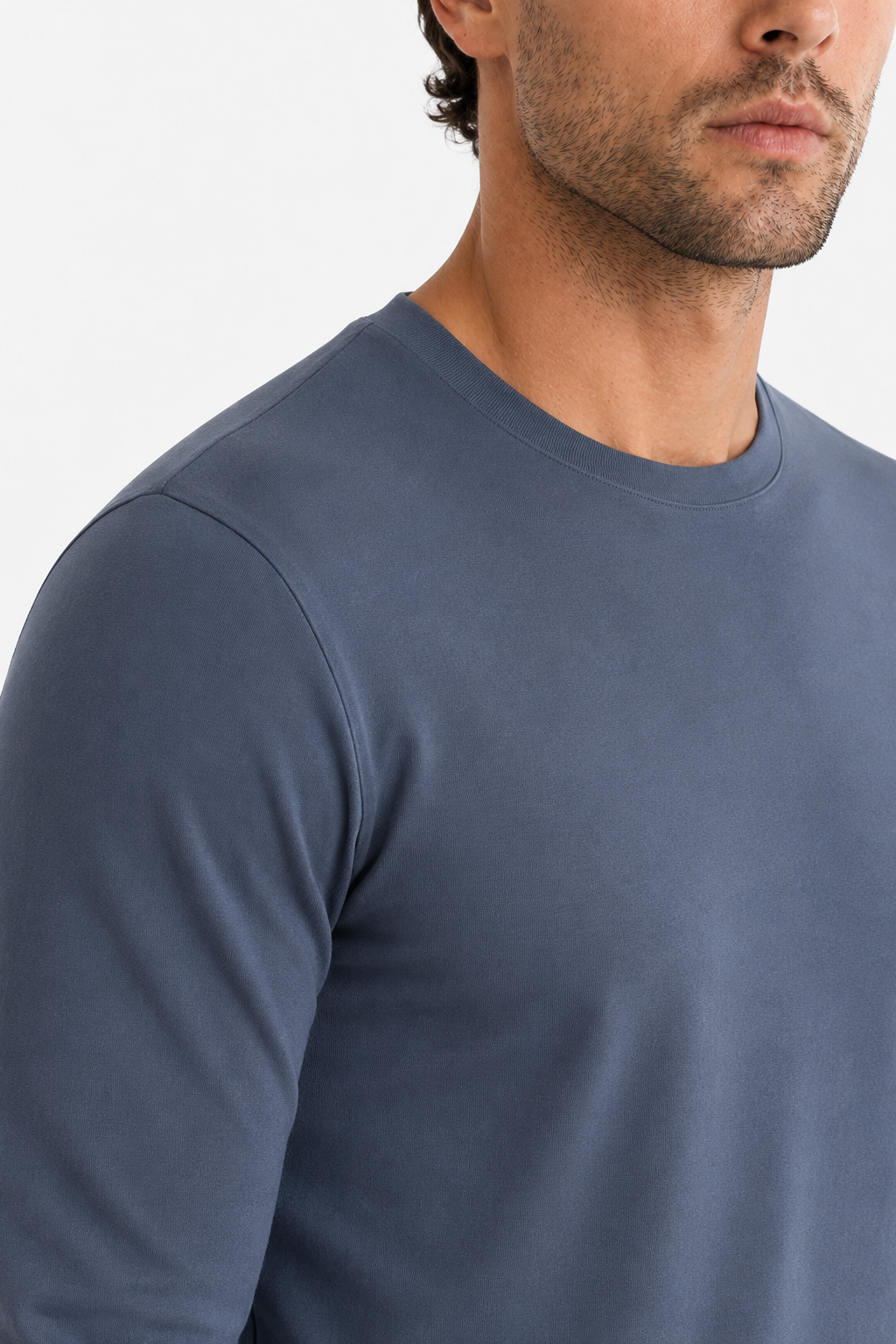 Longsleeve Herren Baumwolle Rundhals Steel Blue