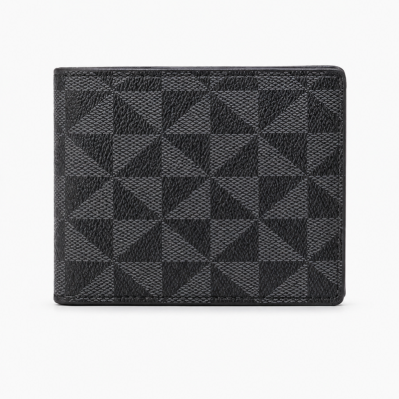 Kurze Bifold-Geldbörse mit geometrischem Muster – Schwarz