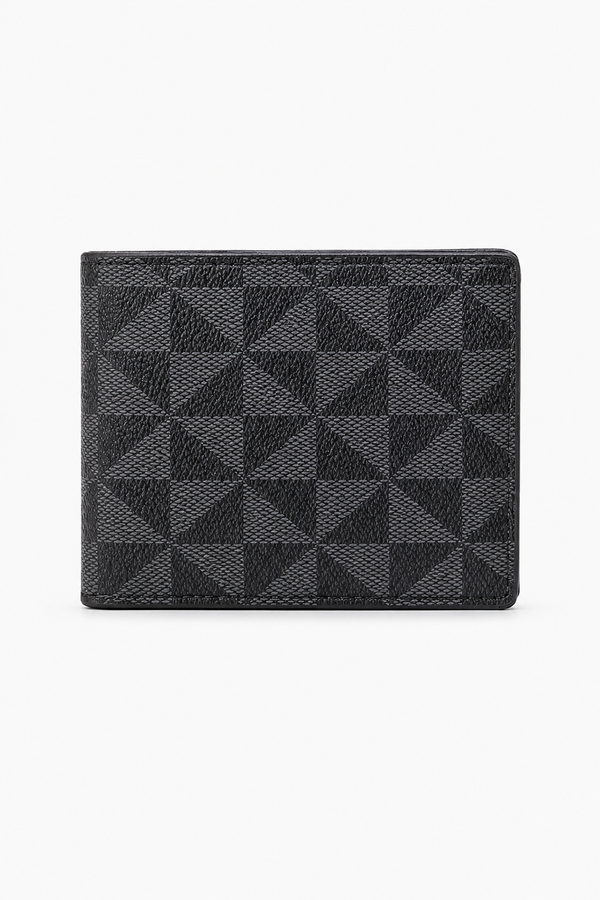 Kurze Bifold-Geldbörse mit geometrischem Muster – Schwarz