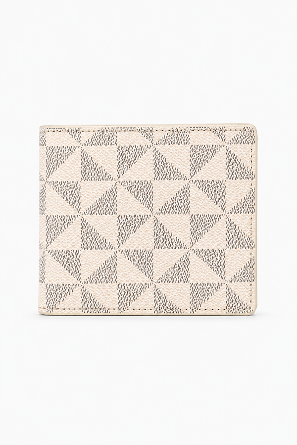 Kurze Bifold-Geldbörse mit geometrischem Muster – Weiß