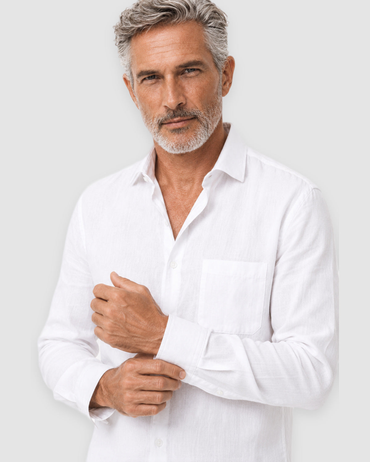 Herren Leinen-Set Langarm mit Hose – Weiß, Bild 7