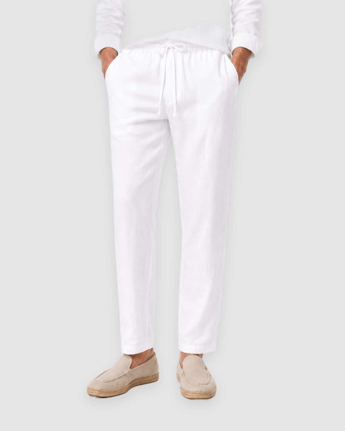 Herren Leinen-Set Langarm mit Hose – Weiß, Bild 8