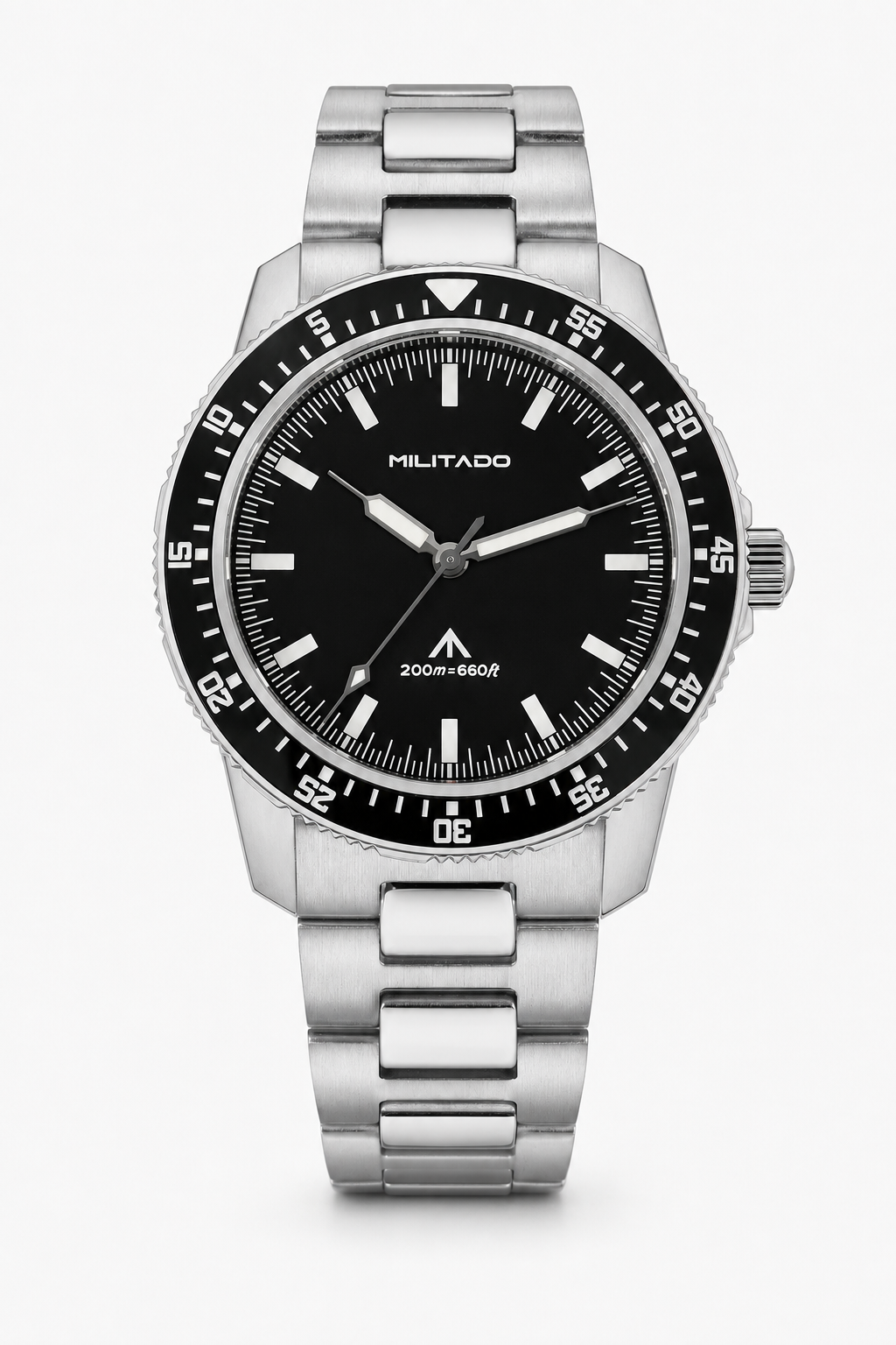 Herren-Quarz-Taucheruhr – Schwarzes Zifferblatt, Edelstahlarmband