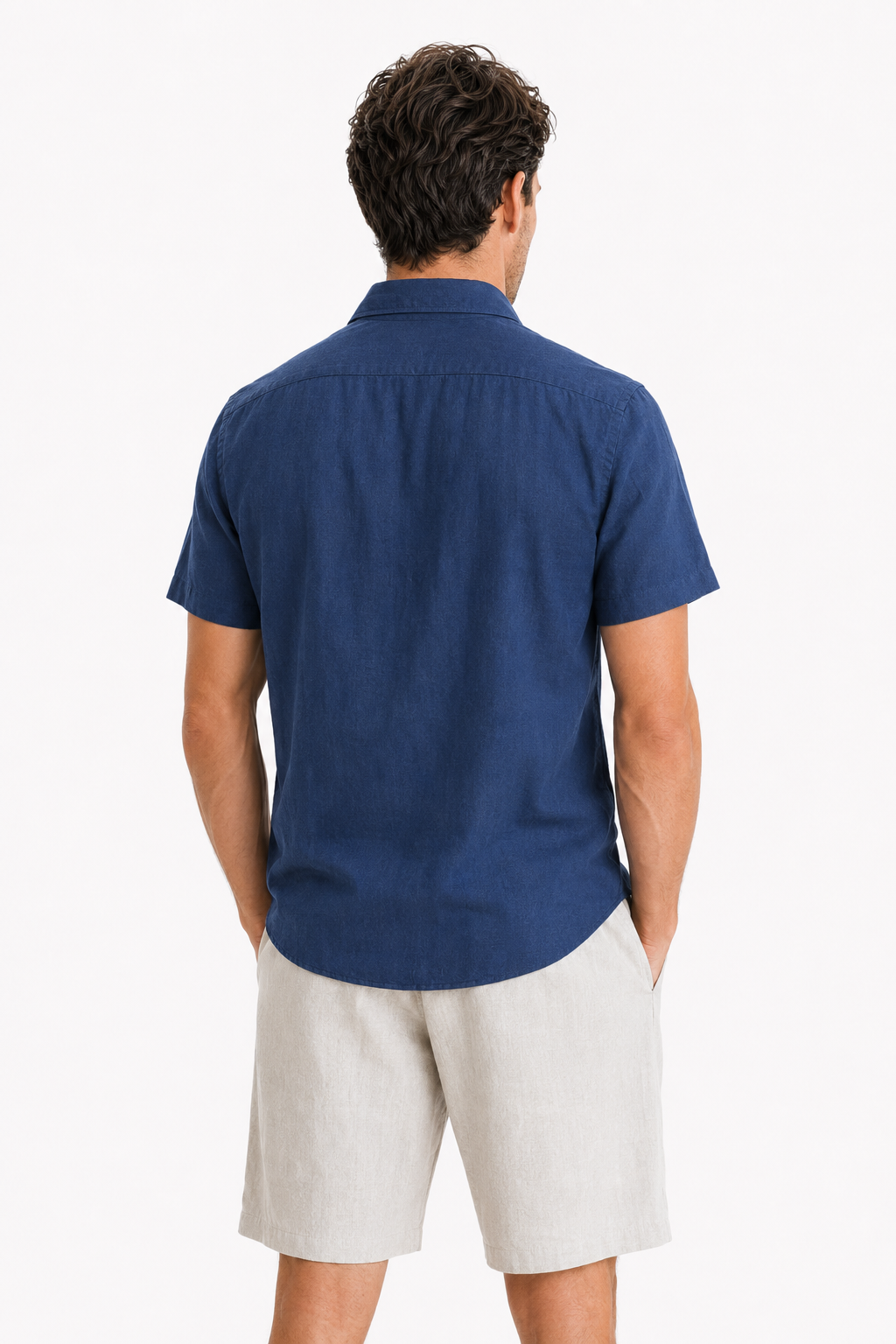 Männer Leinen-Set Kurzarm Marineblau/Beige - Leicht & Atmungsaktiv