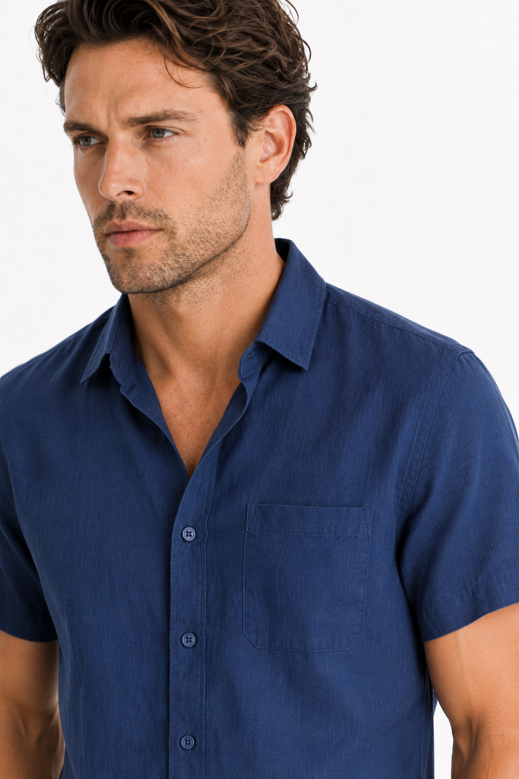 Männer Leinen-Set Kurzarm Marineblau/Beige - Leicht & Atmungsaktiv