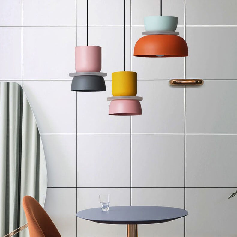 Nordische Metall LED Pendelleuchte Macaron Etagenschirm