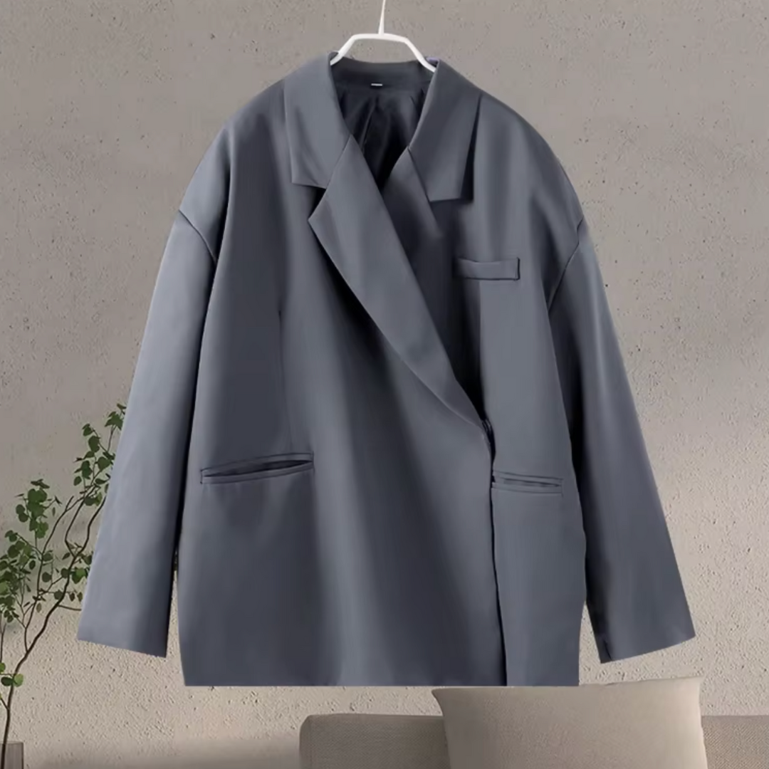 Damen Oversize Blazer - Diagonaler Wickelschnitt mit Revers