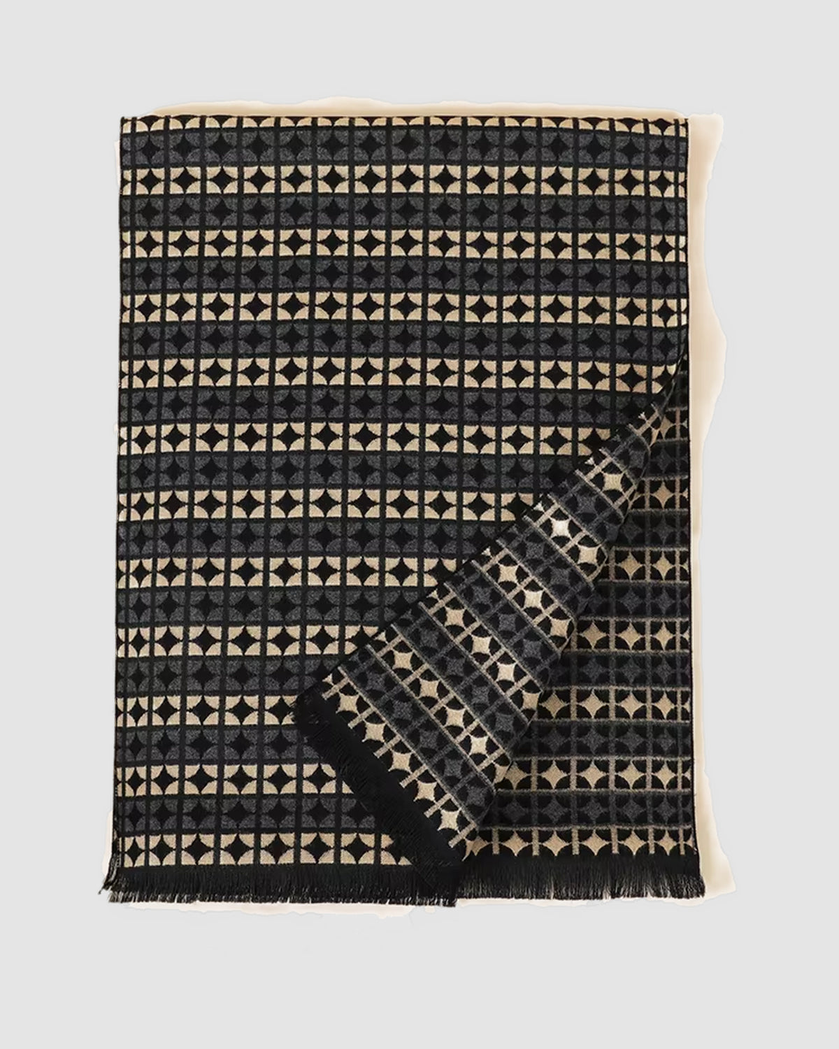 Herren Schal mit geometrischem Muster – Schwarz/Beige, Bild 3