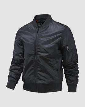 Herren Pilotenjacke mit Stehkragen, unifarben in Schwarz