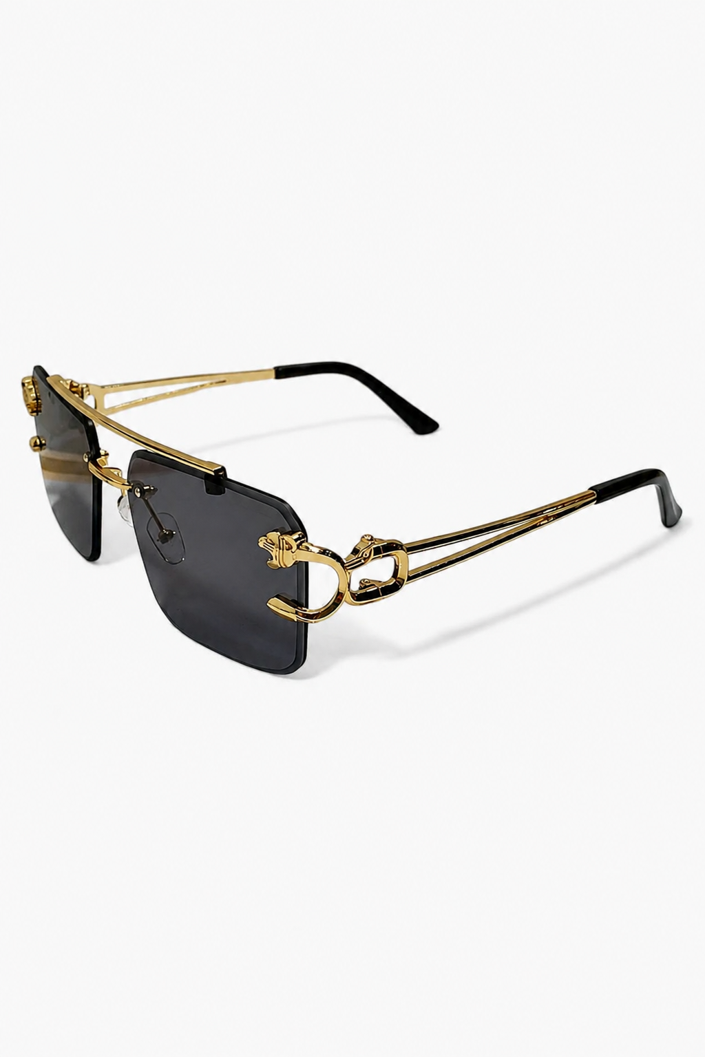 Quadratische randlose Herren-Sonnenbrille mit Tigerkopf-Details