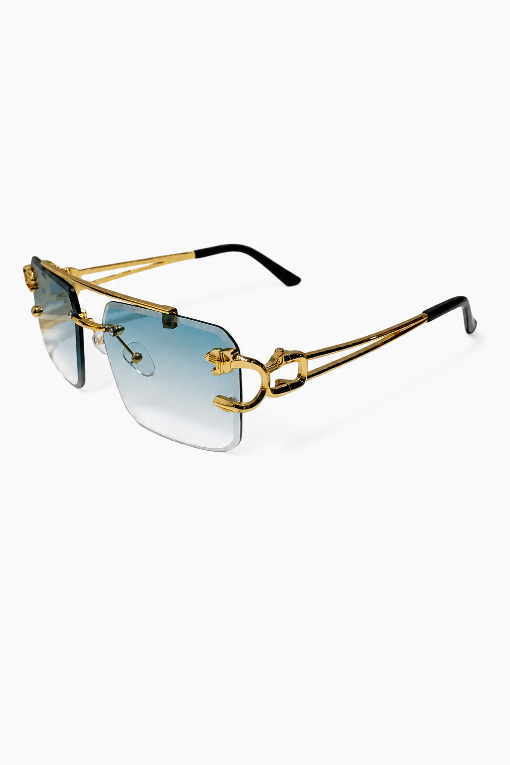 Quadratische randlose Herren-Sonnenbrille mit Tigerkopf-Details