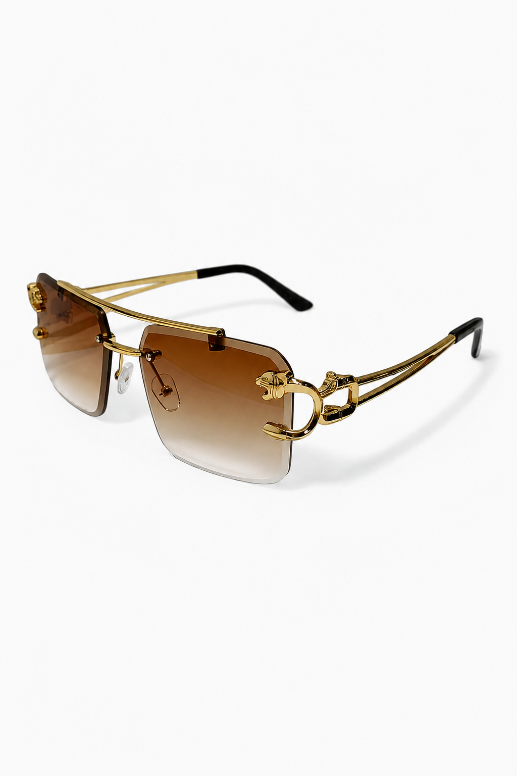 Quadratische randlose Herren-Sonnenbrille mit Tigerkopf-Details