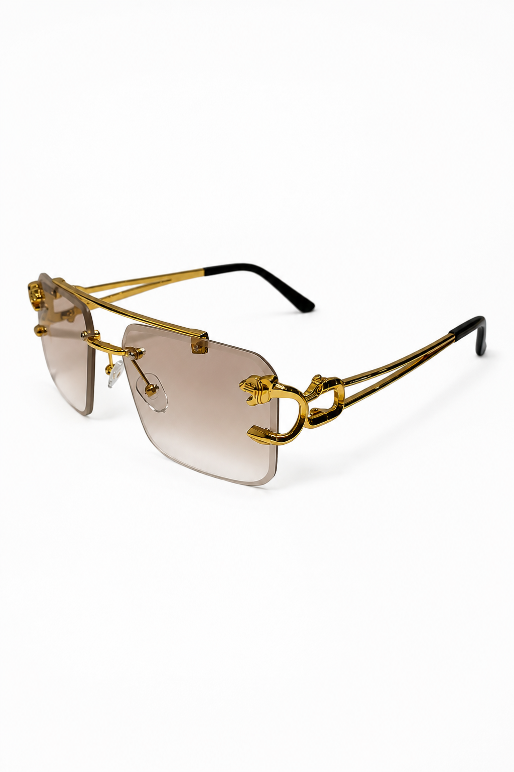 Quadratische randlose Herren-Sonnenbrille mit Tigerkopf-Details