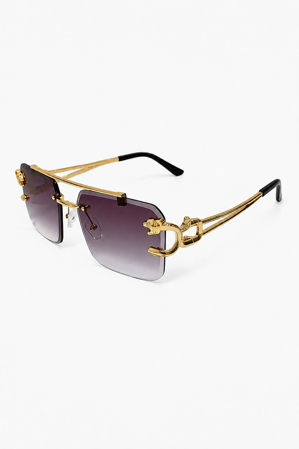 Quadratische randlose Herren-Sonnenbrille mit Tigerkopf-Details