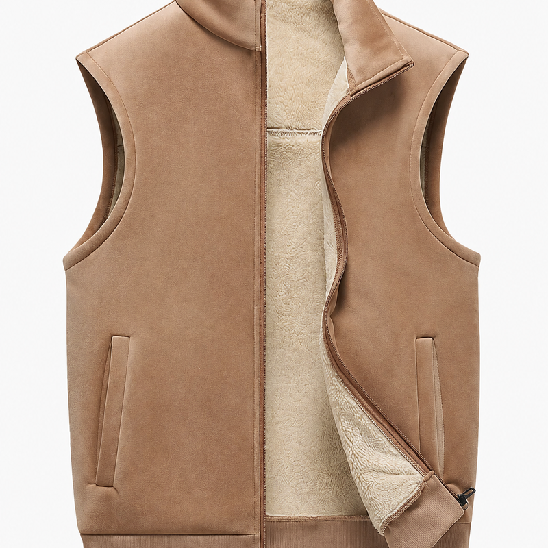 Herren Weste mit Stehkragen, Reißverschluss und Innenfutter - Khaki