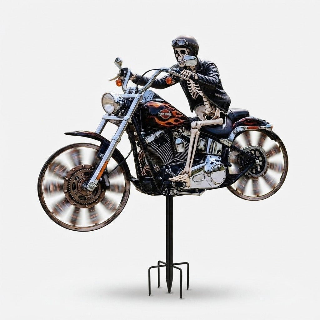 Totenkopf-Motorrad-Gartenwindrad