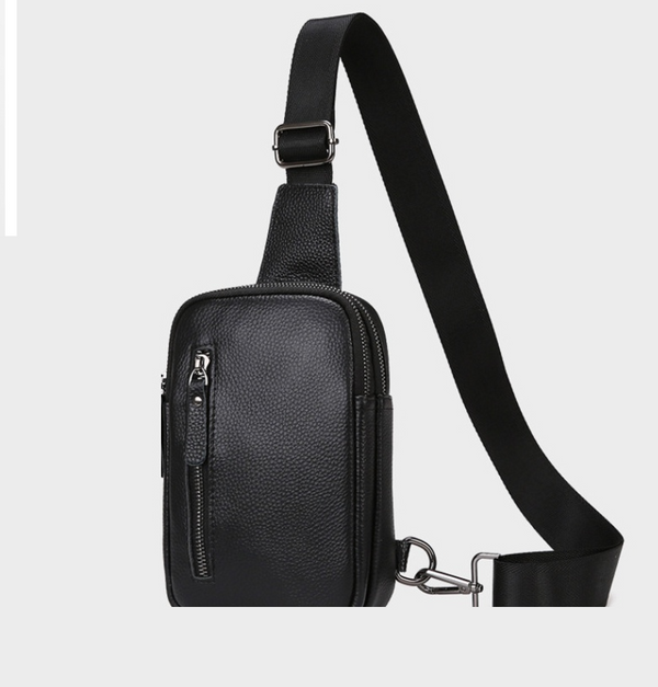 Schwarze Herren Sling Bag aus Echtleder mit Reißverschlussfächern