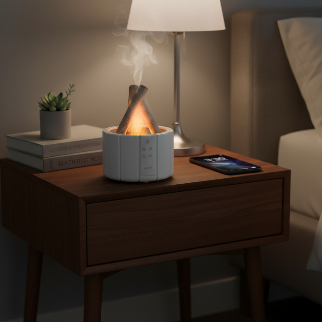 FlammaMist Luftbefeuchter mit Aromatherapie und LED-Tischlampe – Ansicht 3