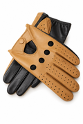 Tan-schwarze perforierte Vollfinger-Fahrerhandschuhe