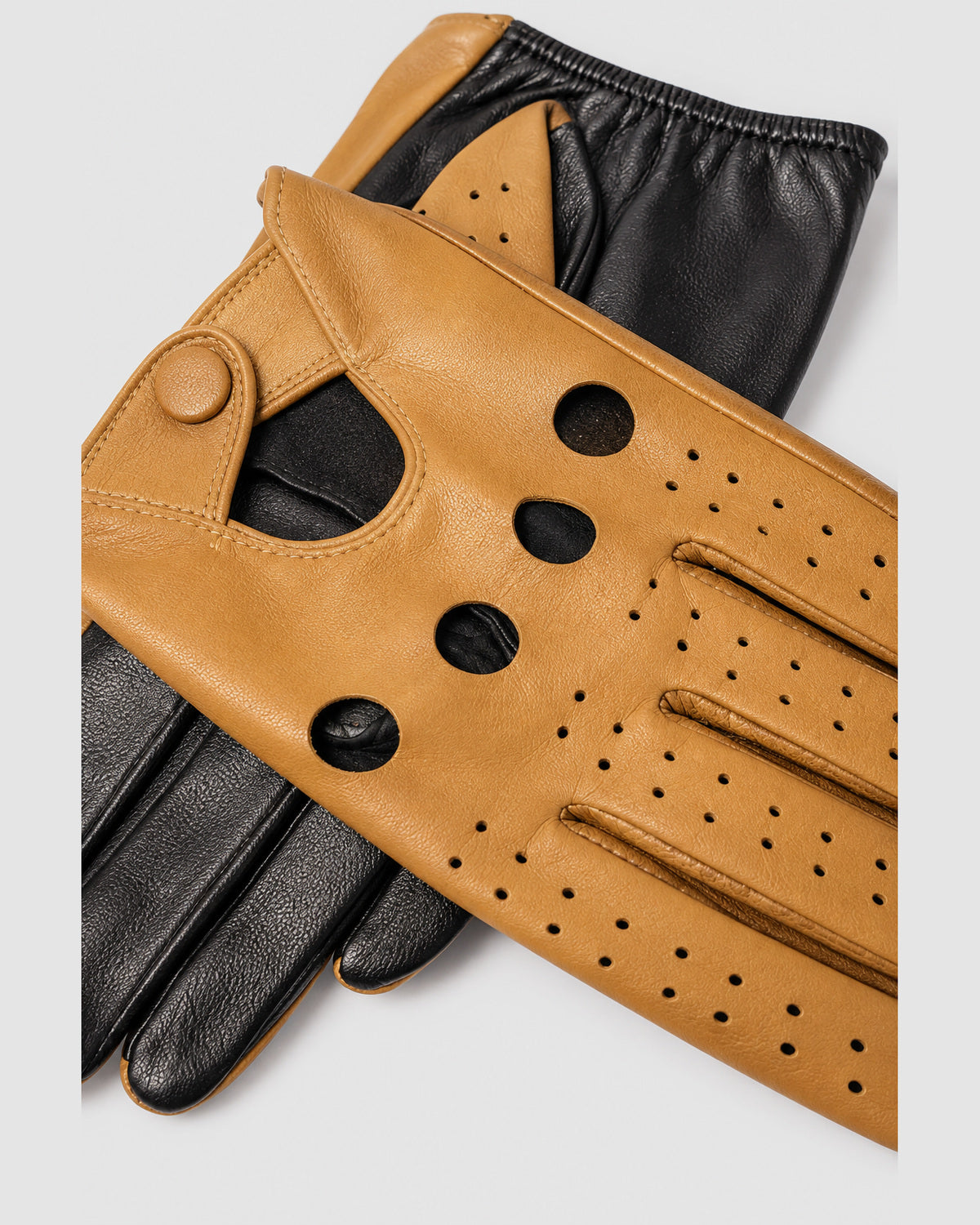 Herren Fahrerhandschuhe perforiert, Vollfinger – Tan/Schwarz, Bild 2