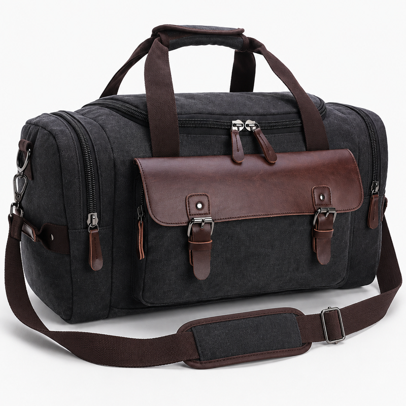 Herren Canvas-Reisetasche mit Schultergurt – Schwarz