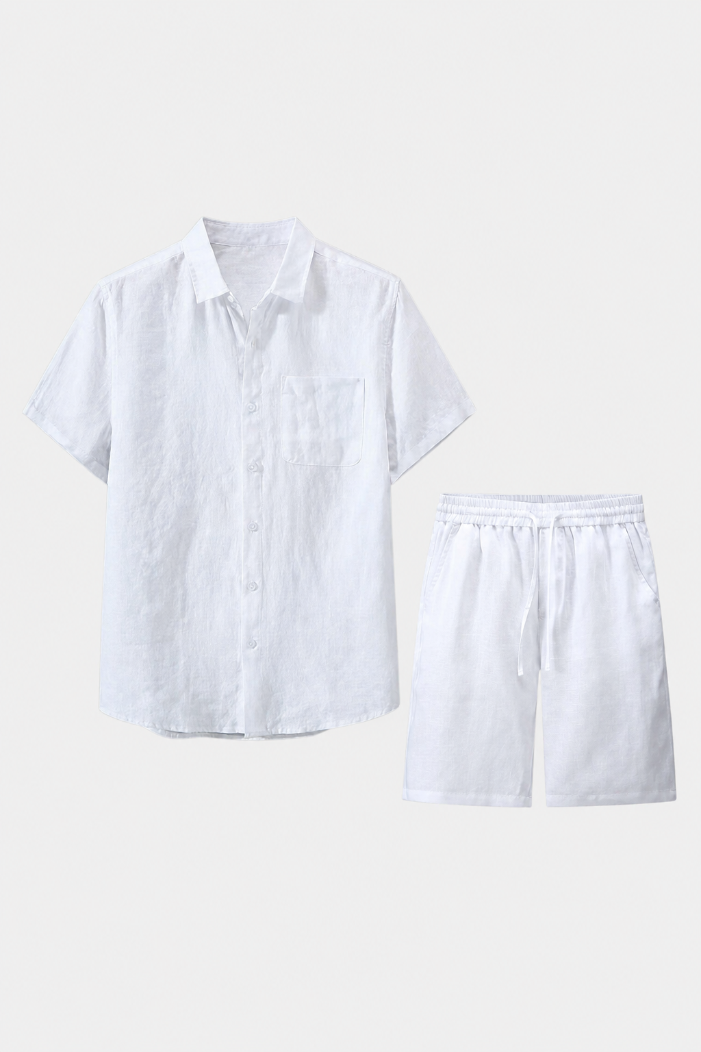Männer Sommer Kurzarm-Set aus Leinen - Weiß & Atmungsaktiv