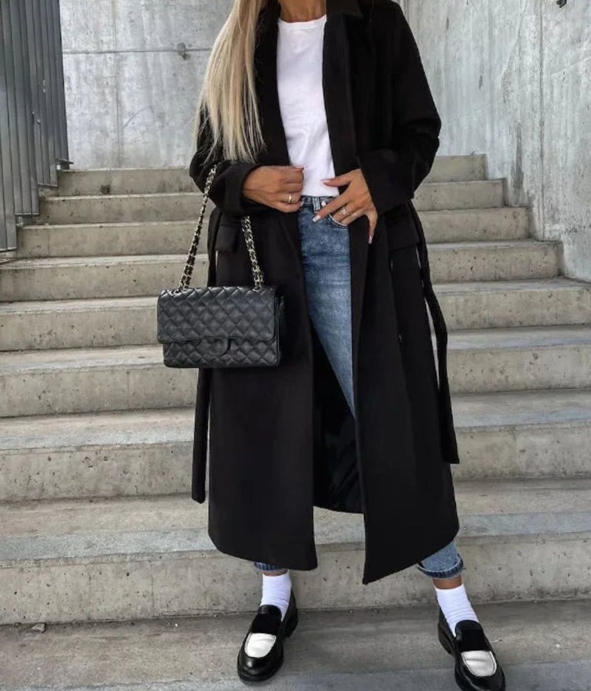 Women's Double-Breasted Long Coat with Lapel Collar