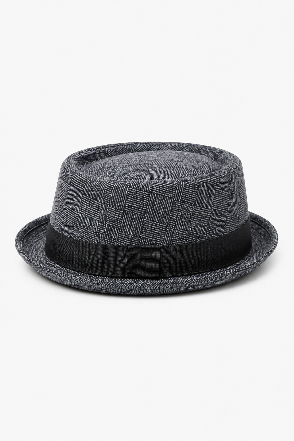 Herren Fedora-Hut Dunkelgrau mit Karomuster und Hutband