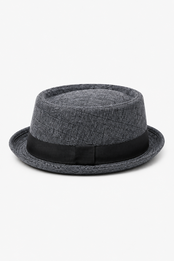 Herren Fedora-Hut Dunkelgrau mit Karomuster und Hutband