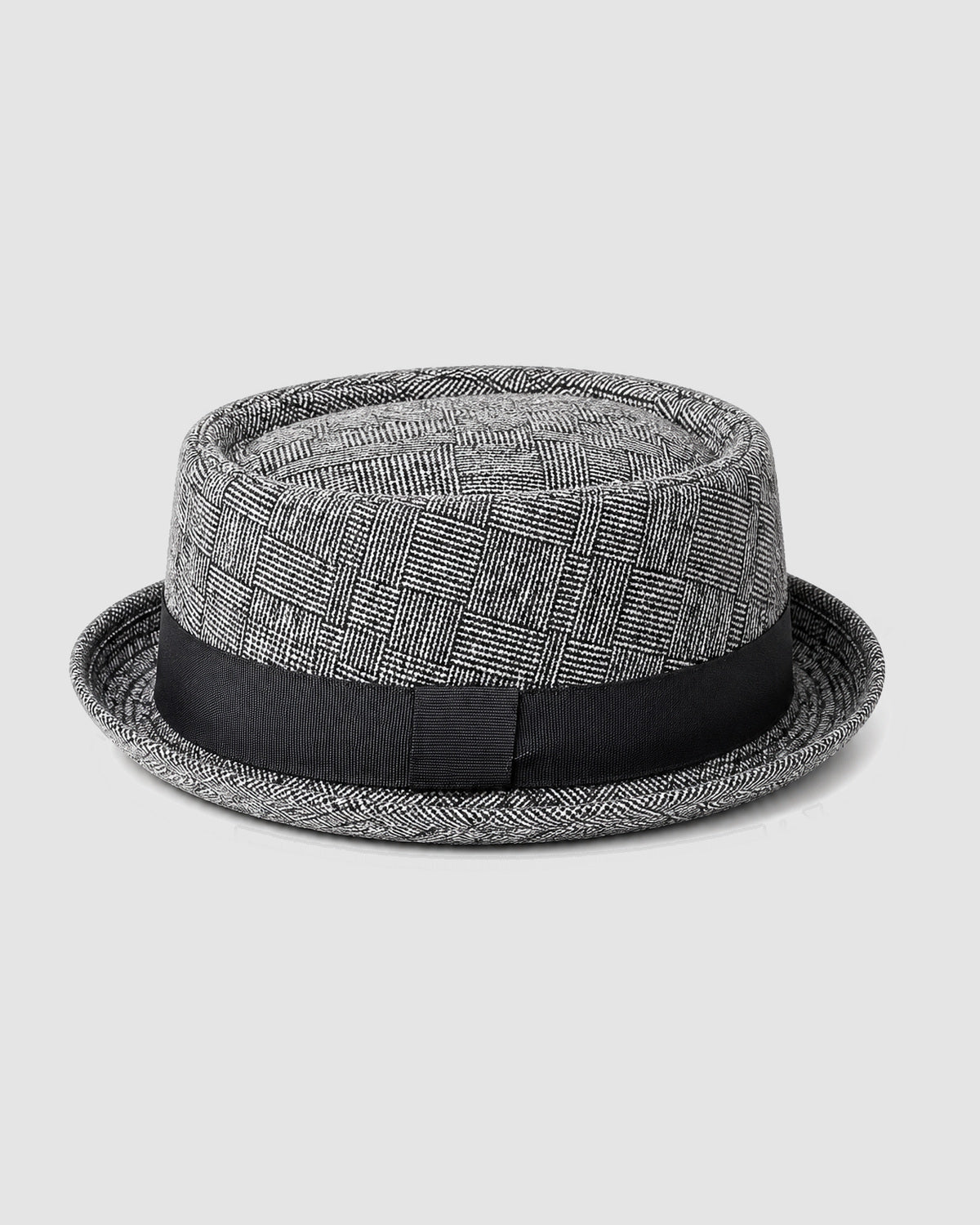 Herren Fedora-Hut mit Karomuster und Hutband – Hellgrau